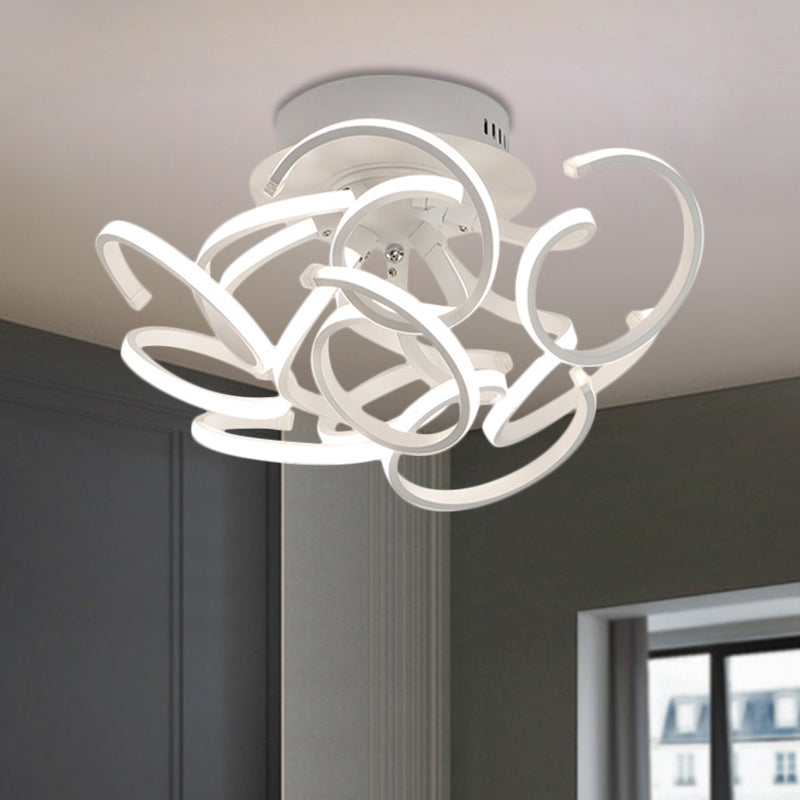 Twisted Strip Semi Flush Ceiling Light Modern Metal 9/12-Light White LED Flushmount in Warm/White/Natural Light