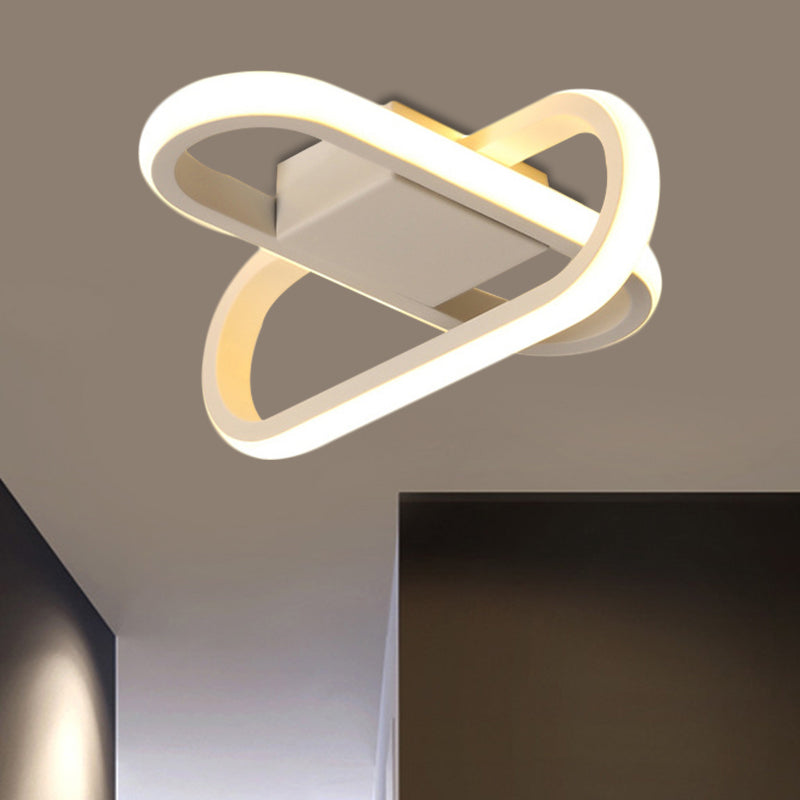 Hotel LED inbouwlamp moderne zwart/witte plafondlamp met gekruiste langwerpige acrylkap in warm/wit licht