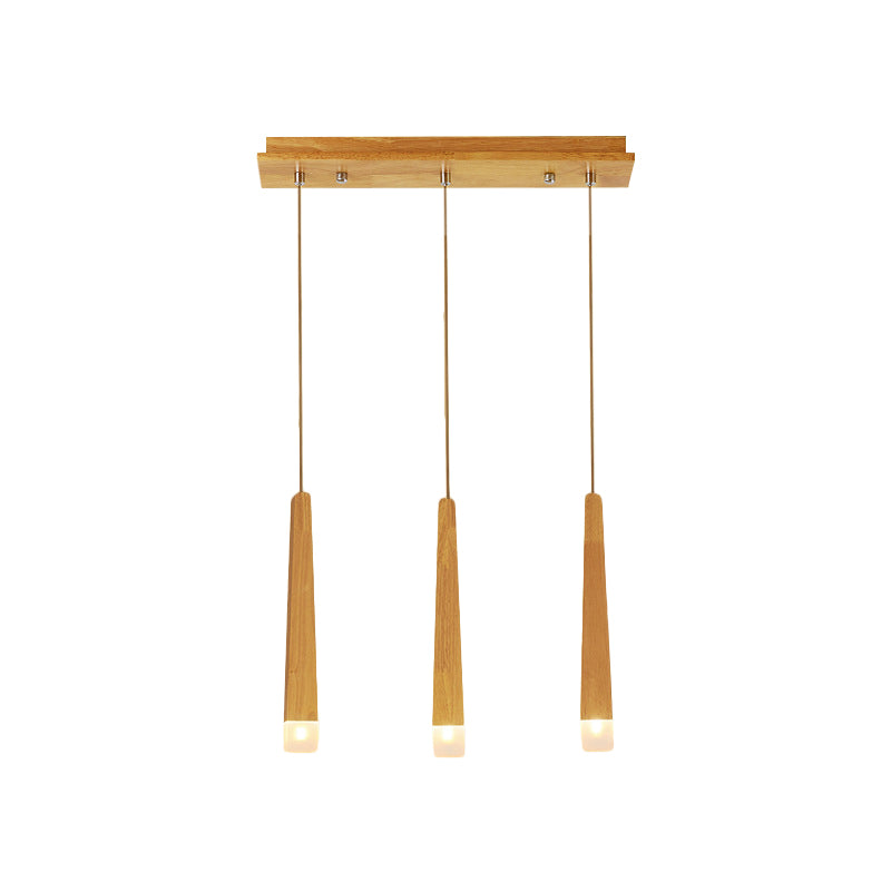 3/5 Heads Dining Room Multi Pendant Minimalist Beige Suspension Light with Square Bar Wood Shade