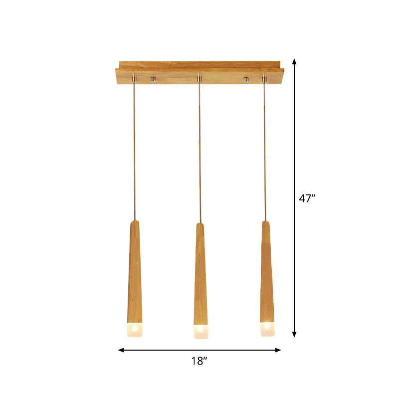 3/5 Heads Dining Room Multi Pendant Minimalist Beige Suspension Light with Square Bar Wood Shade