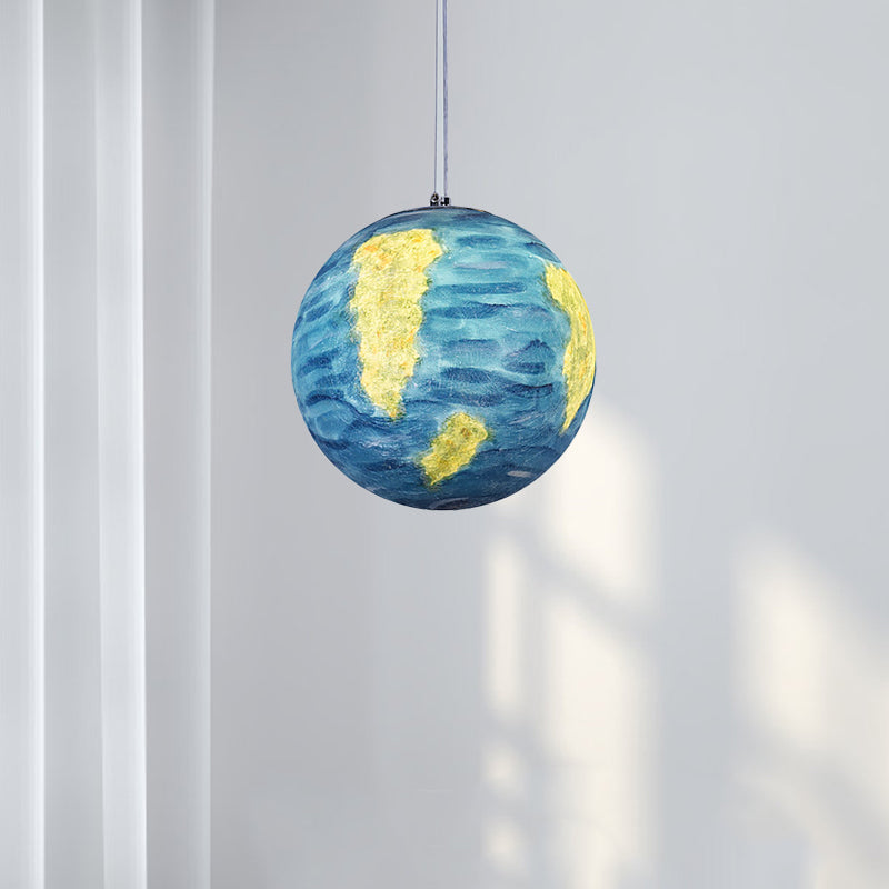1 Light Dining Room Pendant Lamp Creative Yellow/Orange/Blue Suspended Lighting Fixture with Planet Resin Shade