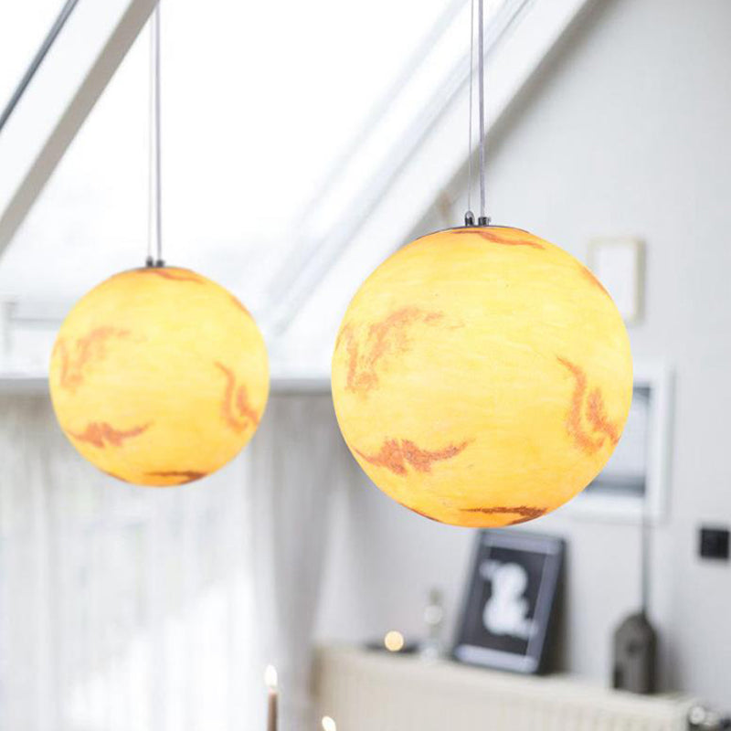 1 Light Dining Room Pendant Lamp Creative Yellow/Orange/Blue Suspended Lighting Fixture with Planet Resin Shade