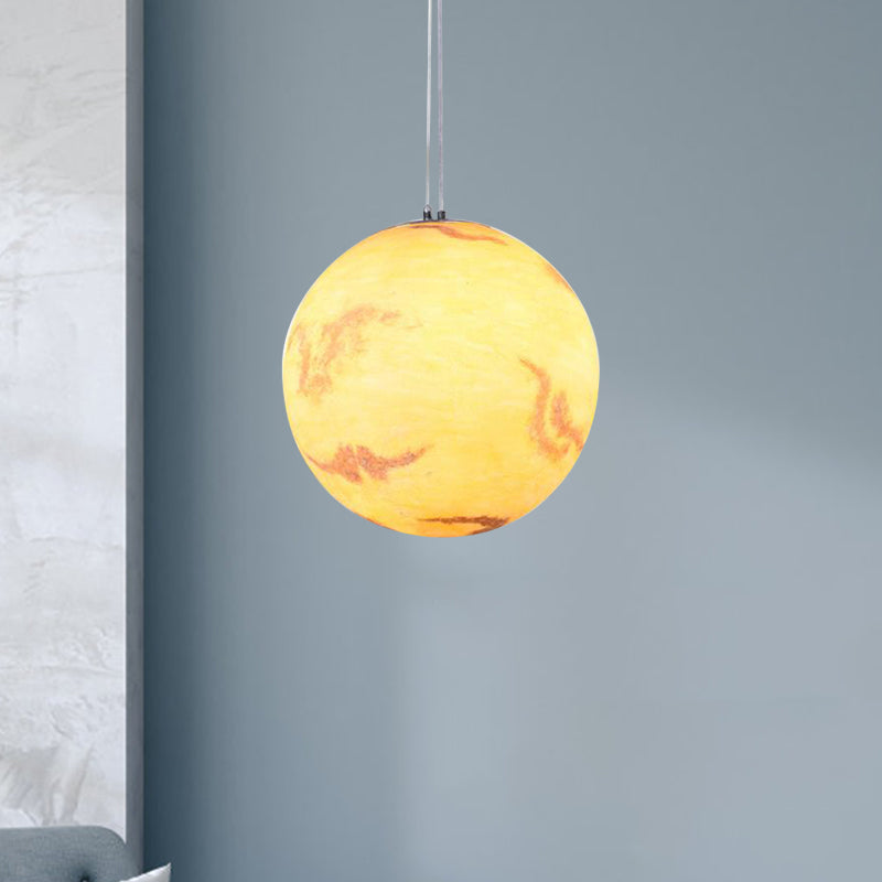1 Light Dining Room Pendant Lamp Creative Yellow/Orange/Blue Suspended Lighting Fixture with Planet Resin Shade