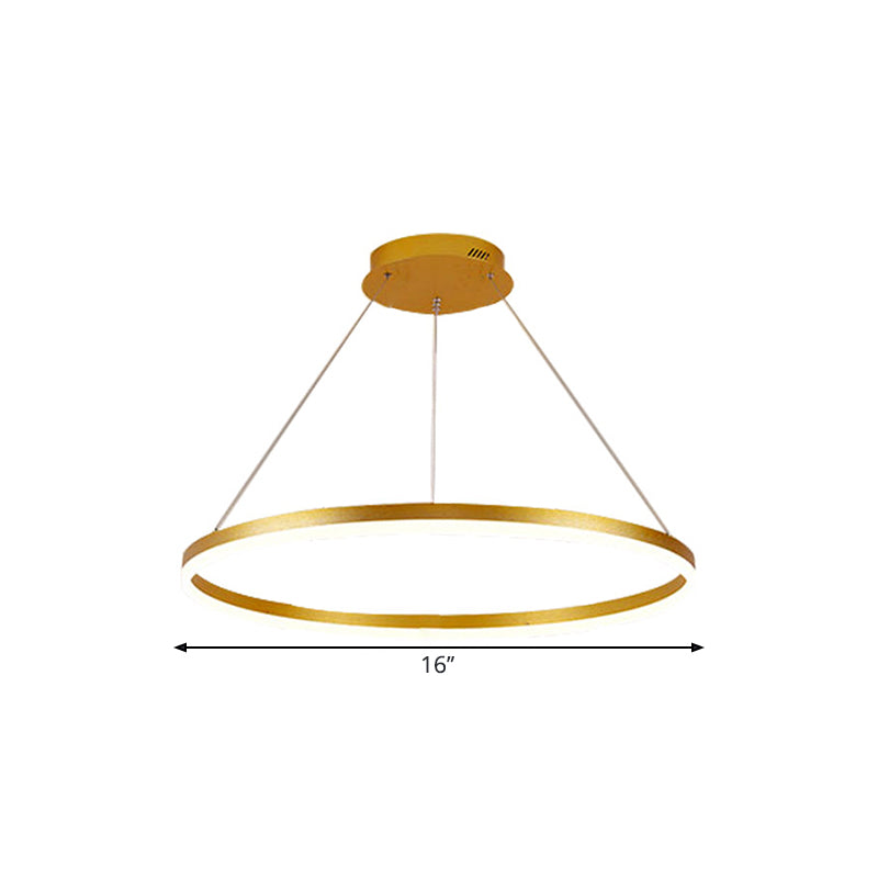 Ring kroonluchter lamp Minimalistisch metaal 16 "/19.5" /23.5 "met LED -slaapkamer plafond hanger in goud, warm/wit licht
