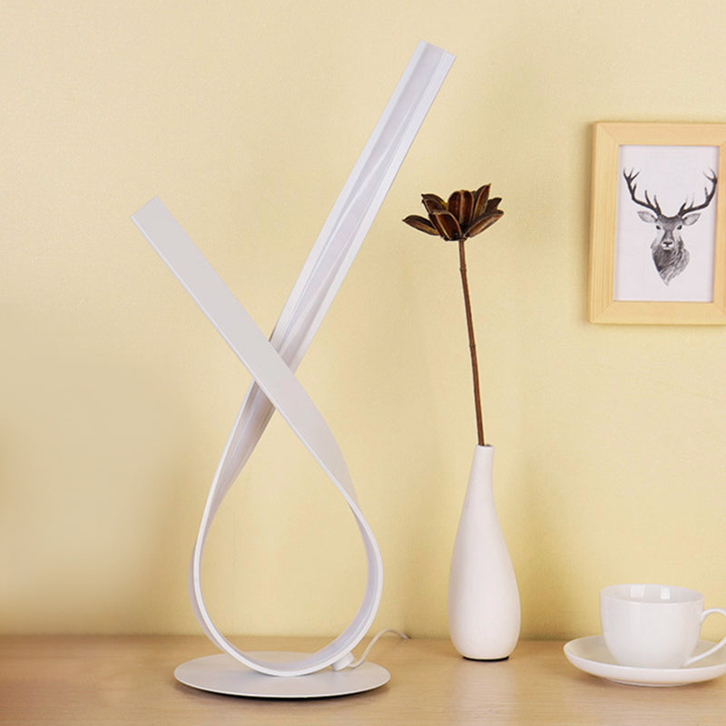 Ribbon Symbol Task Lamp Minimalist Metallic LED Bedside Night Table Light in White