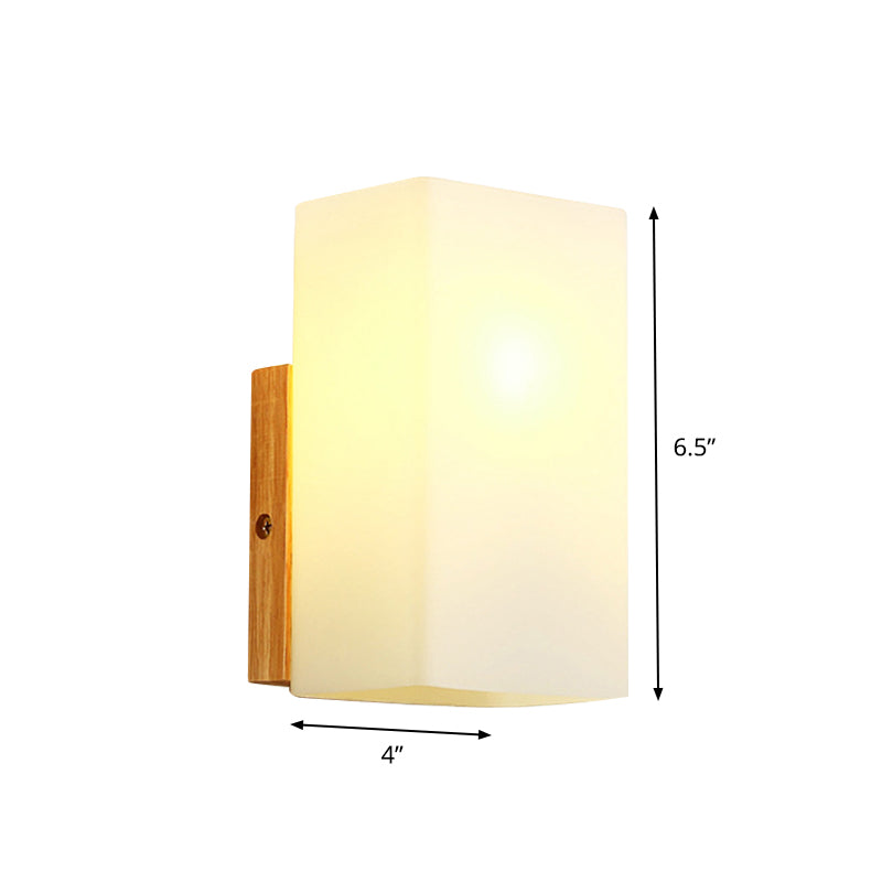 Kubus wandbevestiging verlichtingsarmatuur minimalisme opaalglas 1 kop beige oppervlakte wand sconce met houten details