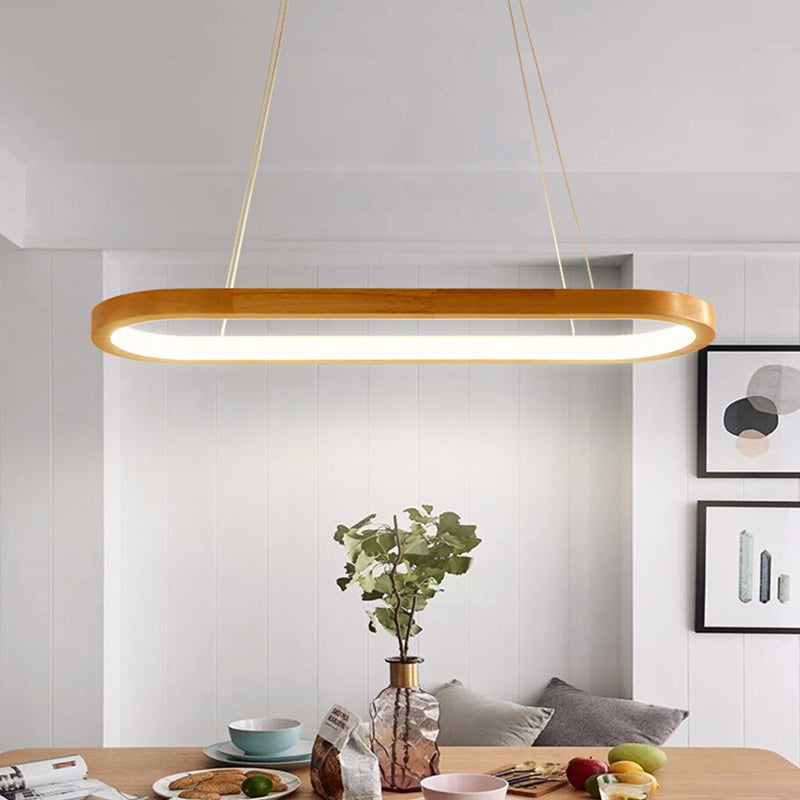 Ellipse Restaurant Island Ciondolo Wood 27,5 "/35,5" Long LED SEMPLICITY Apparecchiatura a sospensione in beige