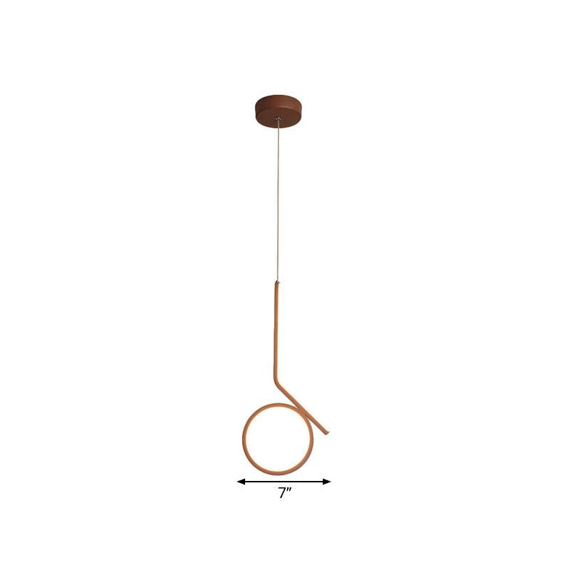 Modernism Round and Bent Linear Pendant Metallic LED Corridor Ceiling Hang Fixture in Brown, Warm/White Light