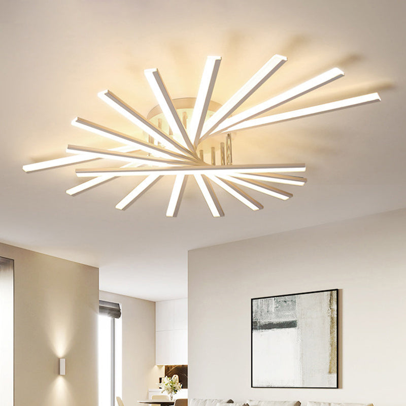 Burst Design Acrylic Ceiling Light Modernist 5/9-Bulb White LED Semi Flush Mount Lighting in Warm/White Light