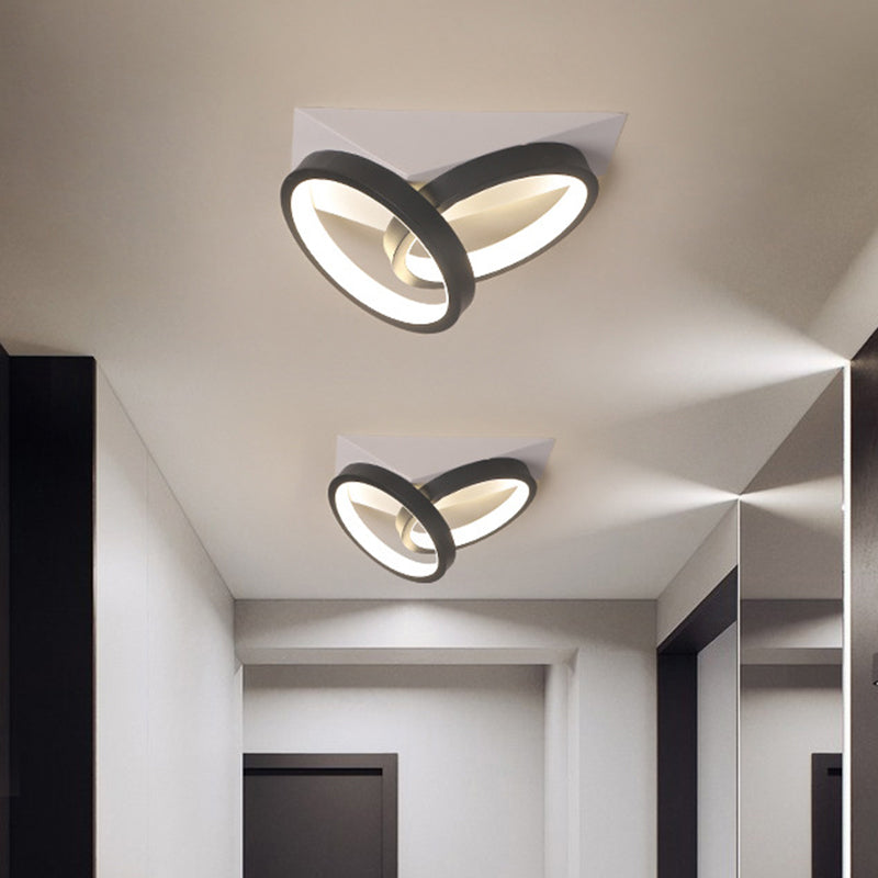 Metallic Rings Ceiling Mounted Fixture Modernism LED Black Semi Flush Lamp in Warm/White Light