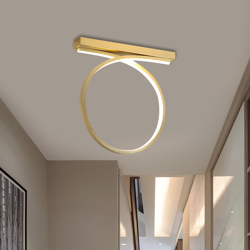 Black/Gold Loop Flush Mount Ceiling Light Simplicity Metal LED Flushmount in Warm/White Light for Restaurant