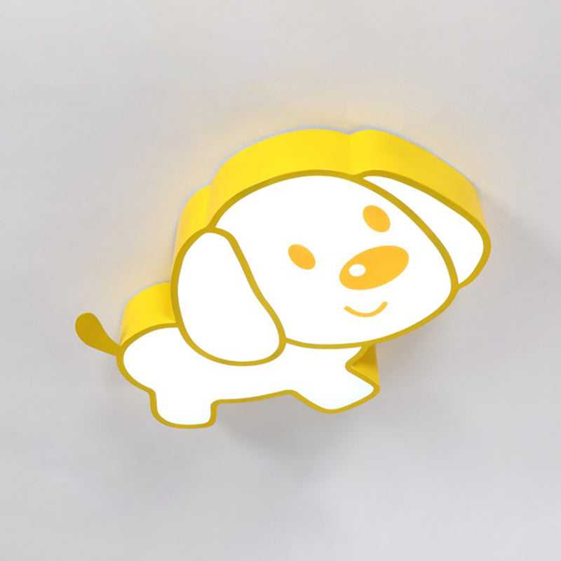 Cute Dog Ceiling Mounted Light Cartoon Acrylic Kids Room LED Flush Lamp Fixture in Yellow