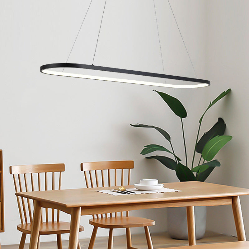 Oval Suspended Lighting Fixture Modern Style Metal LED Restaurant Island Light in Black/White