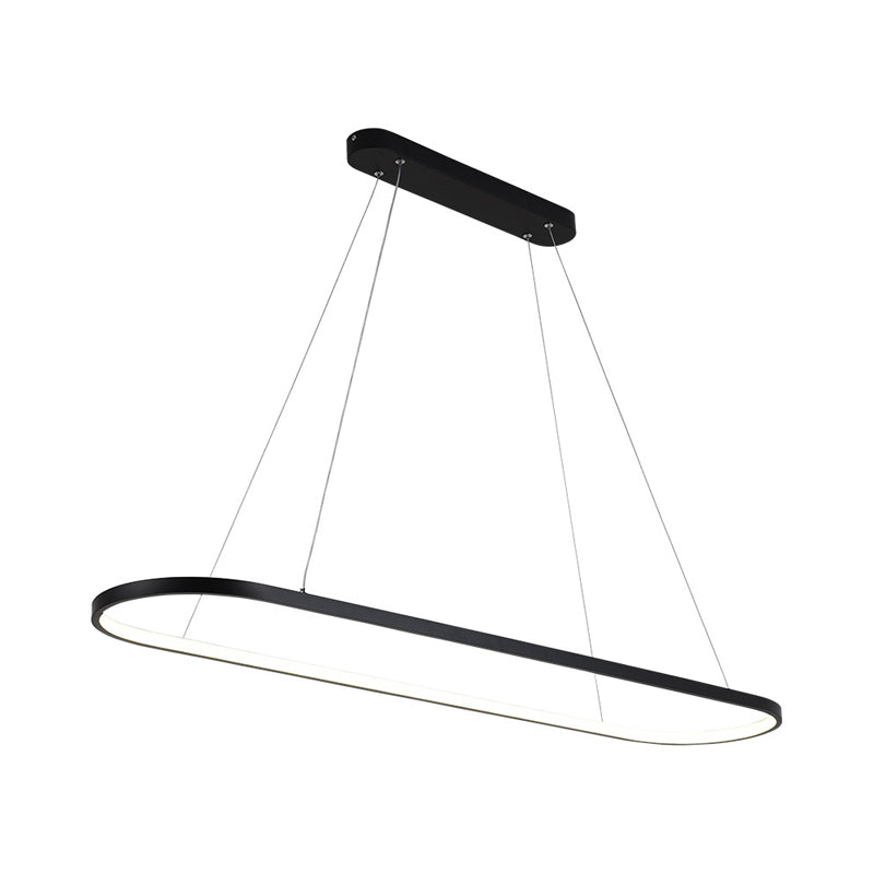 Oval Suspended Lighting Fixture Modern Style Metal LED Restaurant Island Light in Black/White