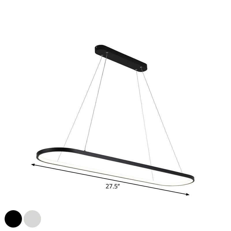 Oval Suspended Lighting Fixture Modern Style Metal LED Restaurant Island Light in Black/White