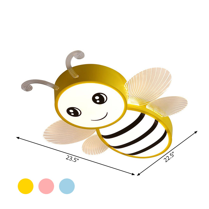 Bee Flush Mount Fixture Kids Plastic Pink/Yellow/Blue LED Close to Ceiling Lamp for Children Bedroom