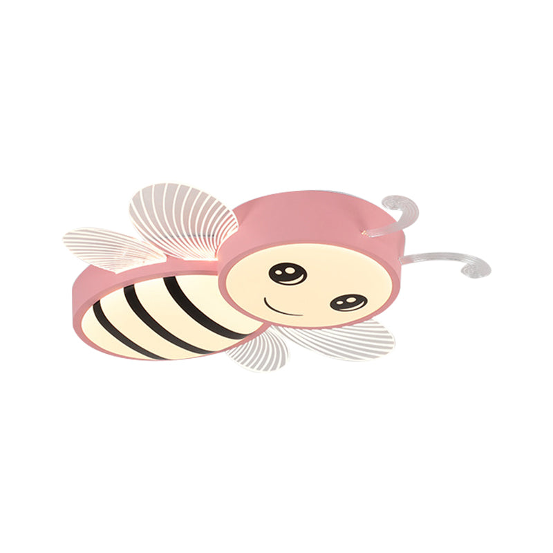 Bee Flush Mount Fixture Kids Plastic Pink/Yellow/Blue LED Close to Ceiling Lamp for Children Bedroom