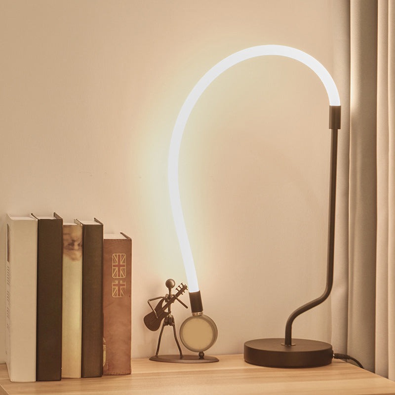 LED Bedside Desk Lighting Modernist Black Nightstand Light with Gooseneck Plastic Shade