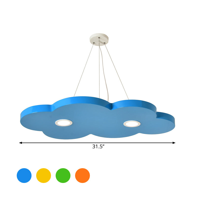 Orange/Blue/Green Cloud Hanging Lamp Cartoon Style LED Metal Pendant Chandelier in Warm/White Light for Nursery