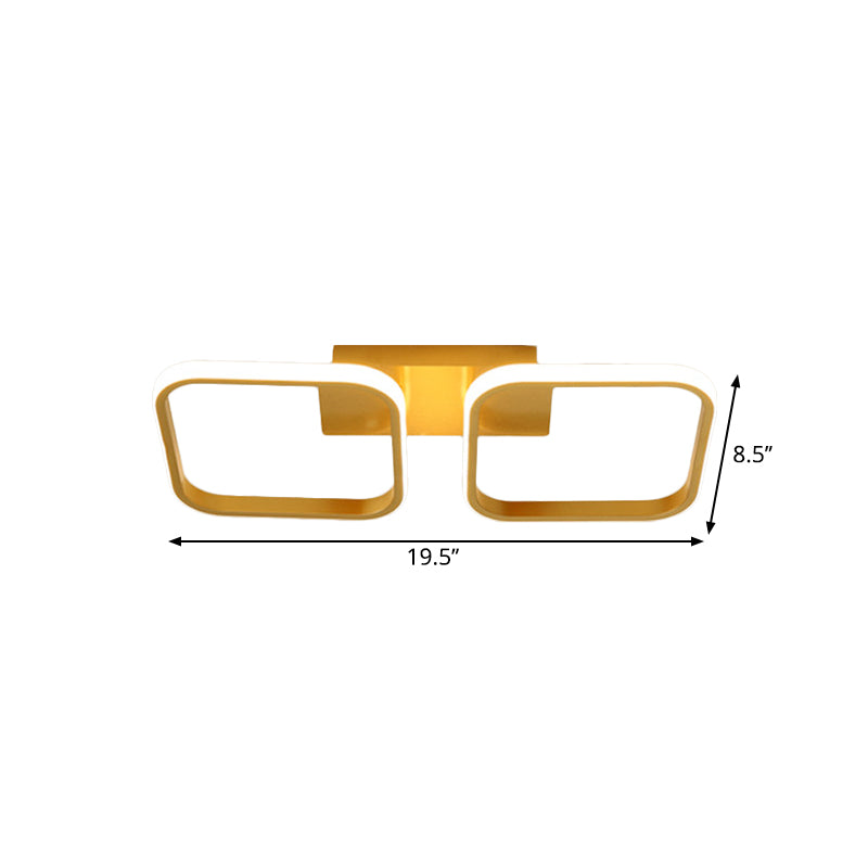 Square Study Room Semi Mount Lighting Acrylic LED Modern Ceiling Lamp in Gold, Warm/White Light