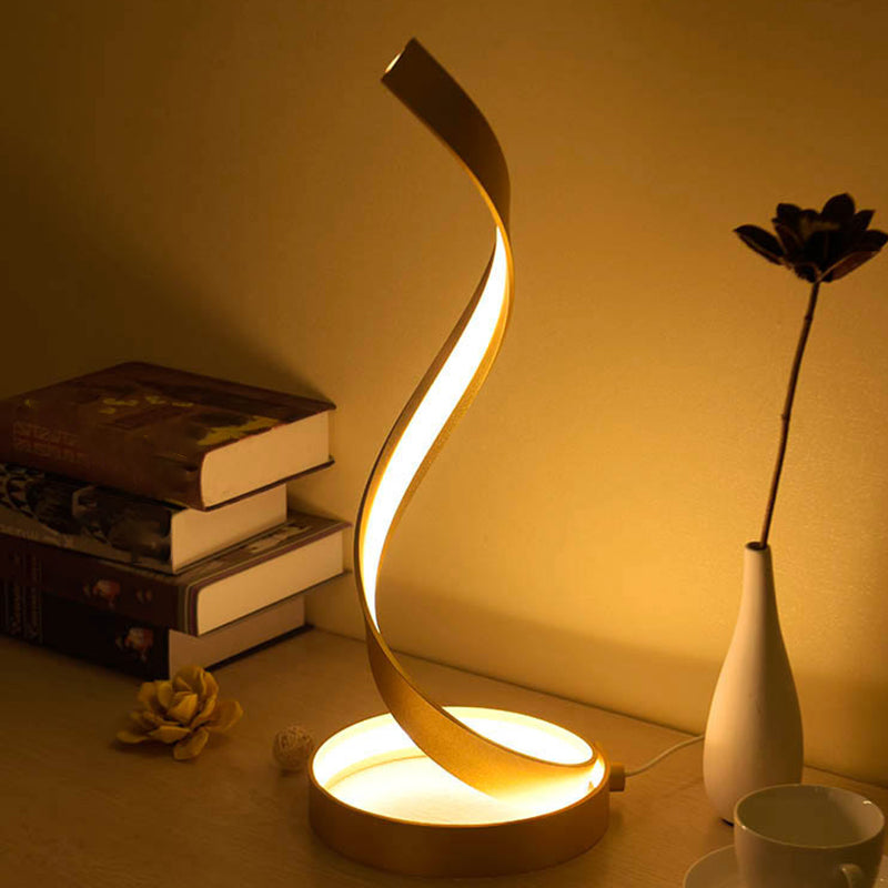 Spiral Ribbon Bedroom Night Table Light Metallic LED Contemporary Task Lamp in Gold