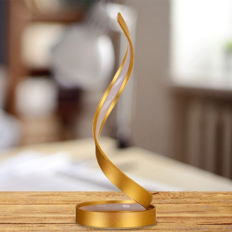 Spiral Ribbon Bedroom Night Table Light Metallic LED Contemporary Task Lamp in Gold