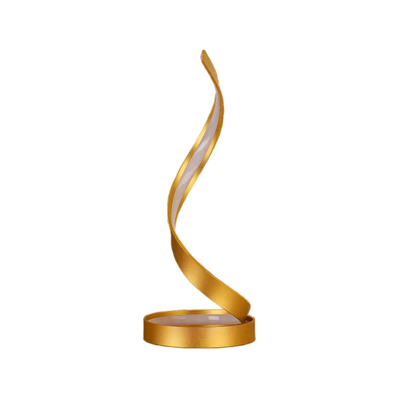 Spiral Ribbon Bedroom Night Table Light Metallic LED Contemporary Task Lamp in Gold