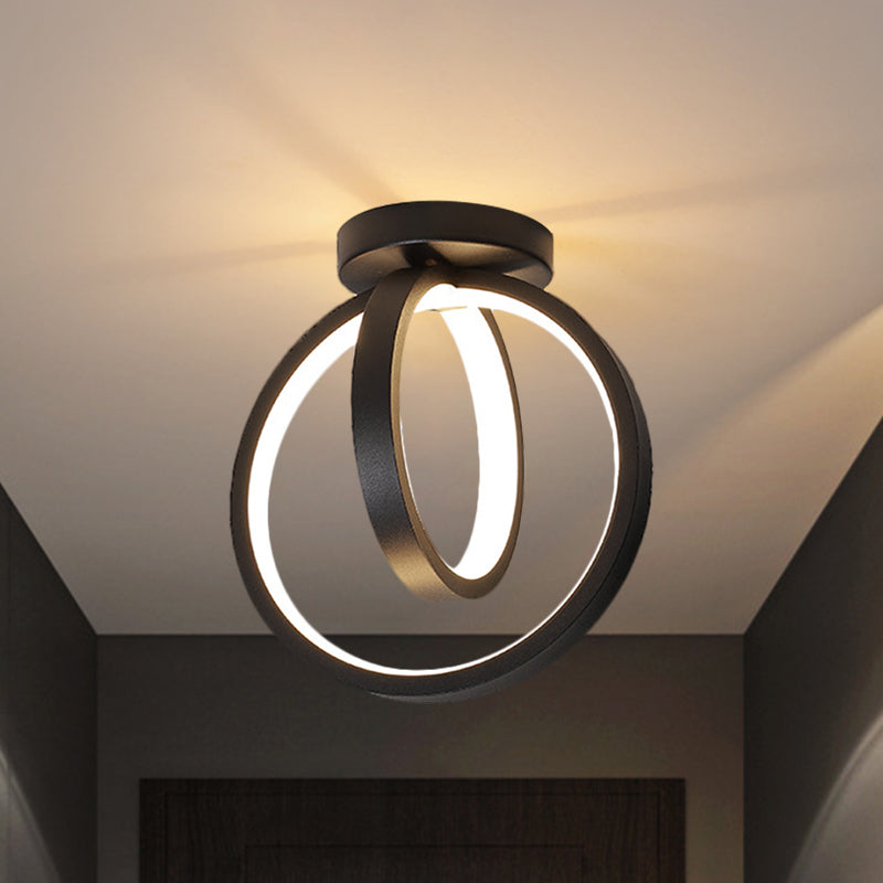Circular Mini Hallway Flush Light Acrylic LED Minimalist Ceiling Mount Lighting in Black/Gold, Warm/White Light