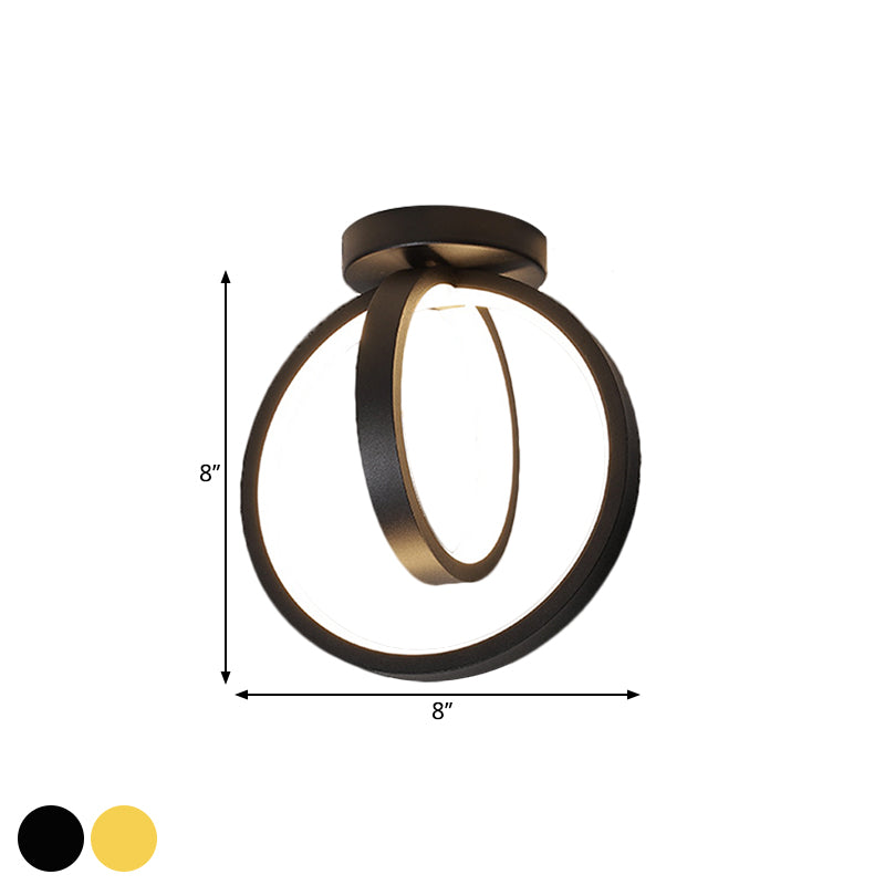 Circular Mini Hallway Flush Light Acrylic LED Minimalist Ceiling Mount Lighting in Black/Gold, Warm/White Light