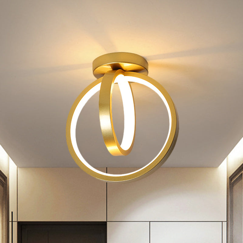 Circular Mini Hallway Flush Light Acrylic LED Minimalist Ceiling Mount Lighting in Black/Gold, Warm/White Light
