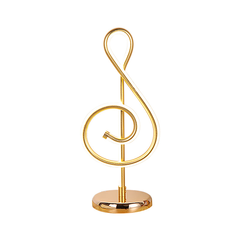 Black/White/Gold Musical Note Desk Lamp Minimalism LED Metal Night Table Lighting with Round Pedestal in Warm/White Light