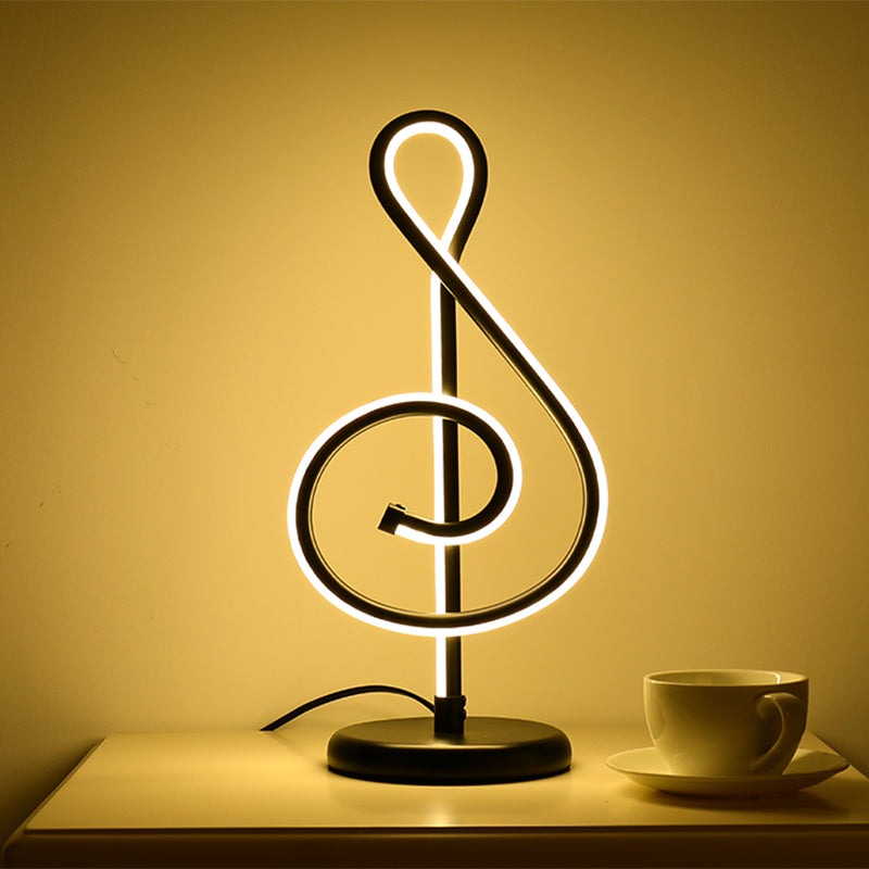 Black/White/Gold Musical Note Desk Lamp Minimalism LED Metal Night Table Lighting with Round Pedestal in Warm/White Light
