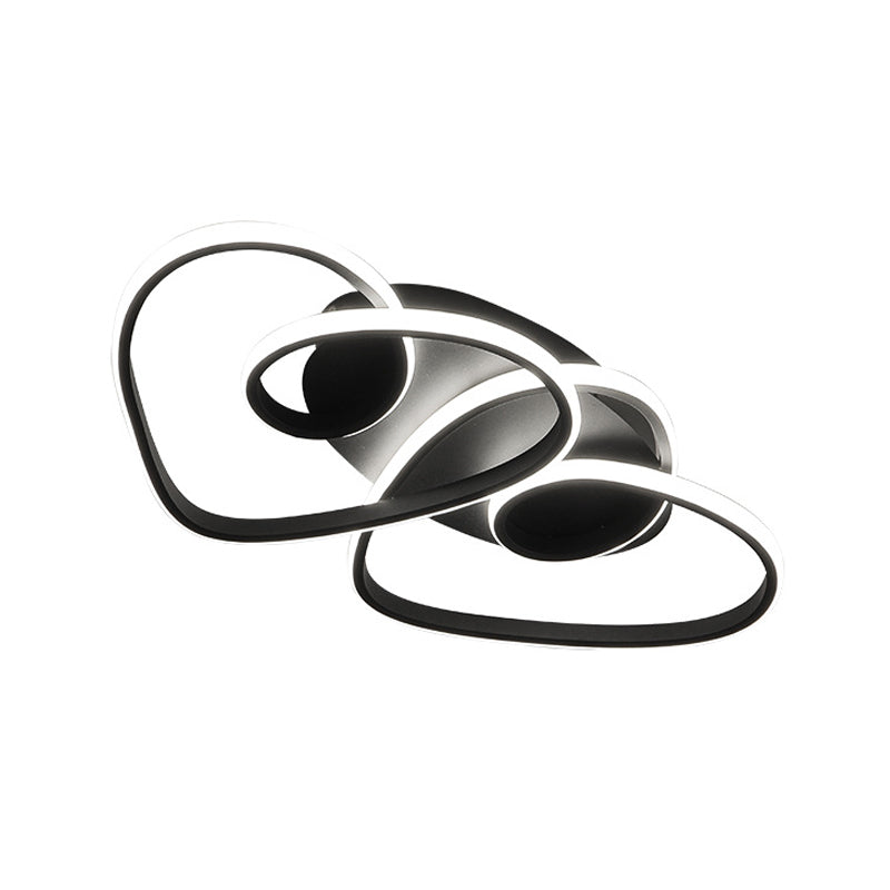 Dual Loving Heart Bedroom Flush Lamp Metal LED Modernist Ceiling Fixture in Black, Warm/White Light