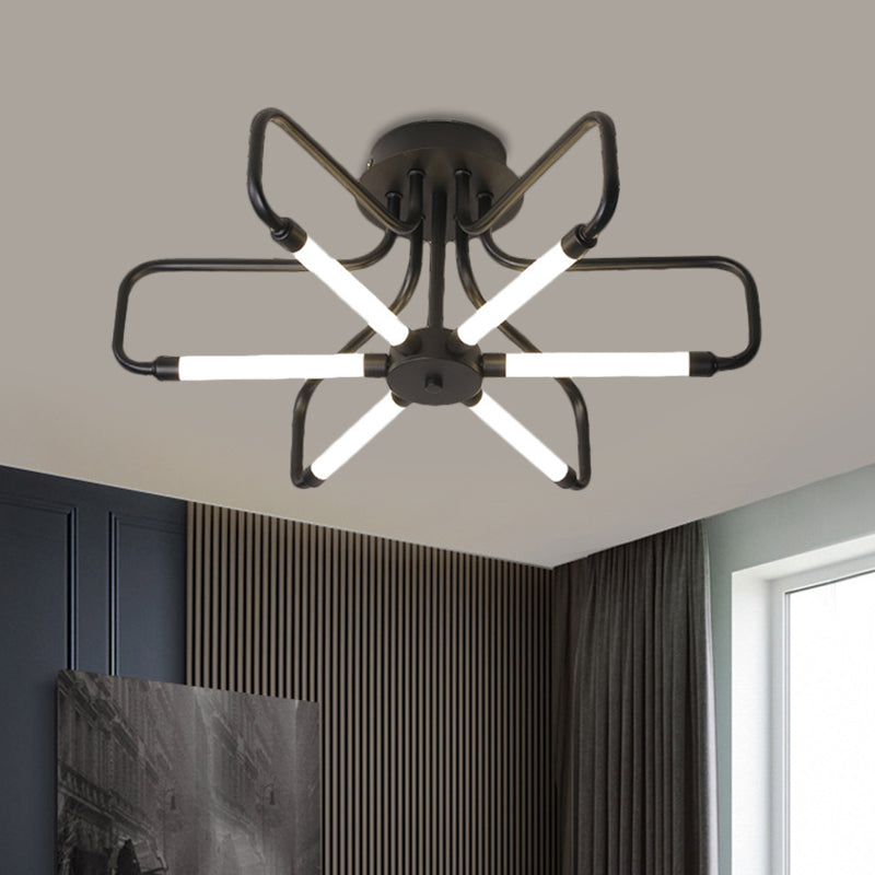 Floral Frame Semi Flush Light armatuur Modern acryl zwart/gouden LED -plafondlamp in warm/wit licht, 24,5 "/39" breed