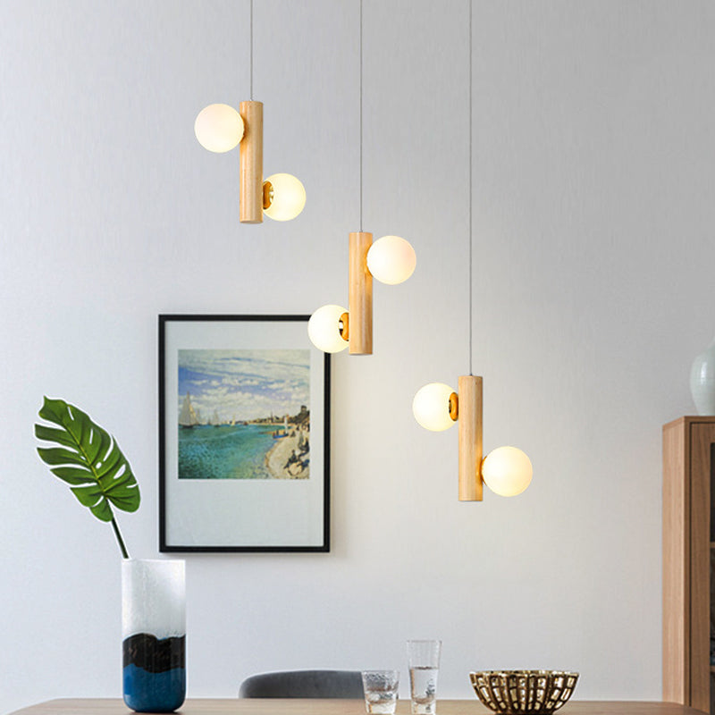 Tubulair multi -light hanger modern hout 6 bollen beige plafond hang armatuur voor eetkamer