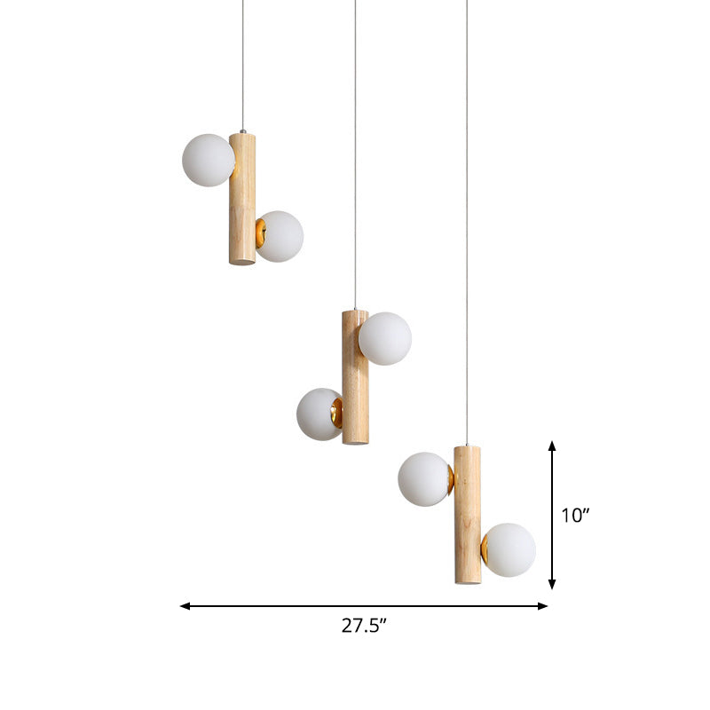 Tubulair multi -light hanger modern hout 6 bollen beige plafond hang armatuur voor eetkamer