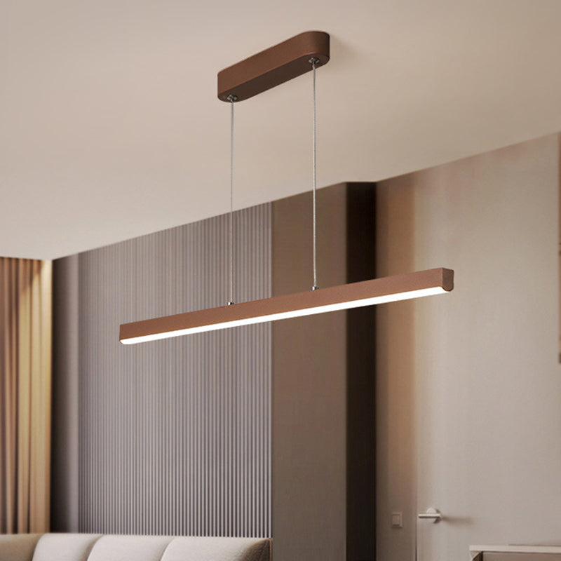 Metal Linear Island Lighting Ideas Modernism LED Ceiling Suspension Lamp in Brown, Warm/White Light