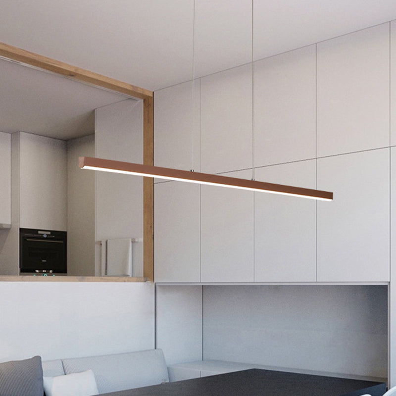 Idee di illuminazione dell'isola lineare in metallo Modernismo Lampada sospensione del soffitto a LED in luce marrone, calda/bianca
