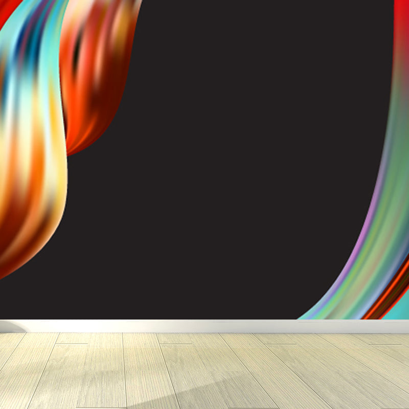 Curvy Ribbons Mural Wallpaper Dark Color Modernist Wall Covering for Accent Wall