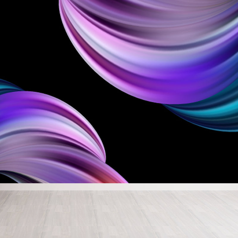 Curvy Ribbons Mural Wallpaper Dark Color Modernist Wall Covering for Accent Wall
