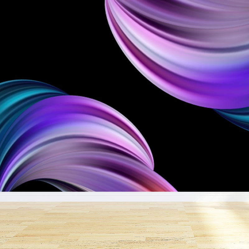 Curvy Ribbons Mural Wallpaper Dark Color Modernist Wall Covering for Accent Wall