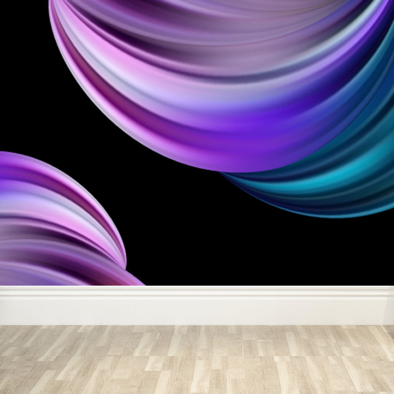 Curvy Ribbons Mural Wallpaper Dark Color Modernist Wall Covering for Accent Wall
