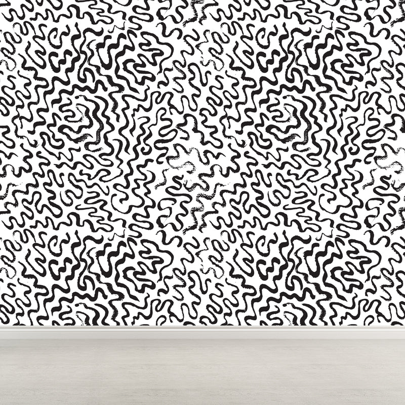 Black and White Botanic Drawing Mural Geometric Modern Water-Proof Wall Covering