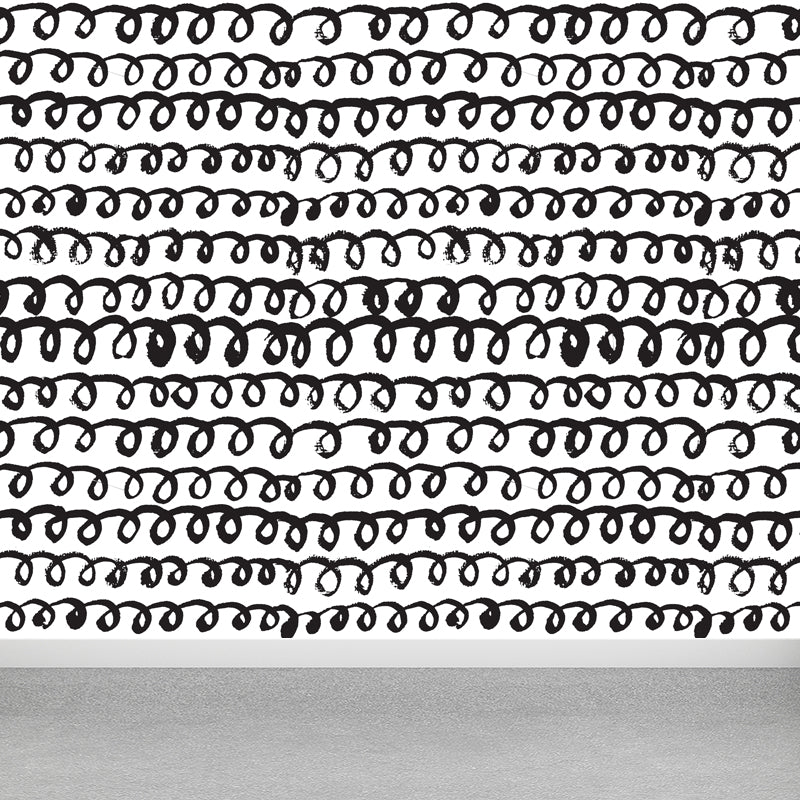 Seamless Pattern Plant Mural Decal Modern Non-Woven Cloth Wall Art in Black and White