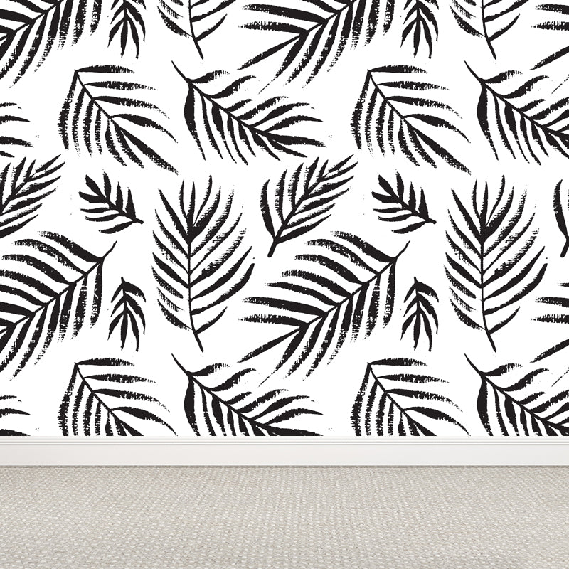 Black and White Modern Mural Large Illustration Leaves Print Wall Decor for Bedroom