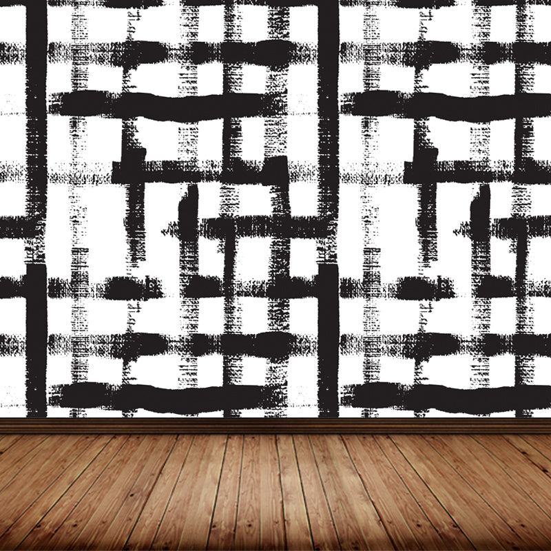 Modern Geometric Wall Mural Non-Woven Stain Resistant Black and White Wall Art for Home
