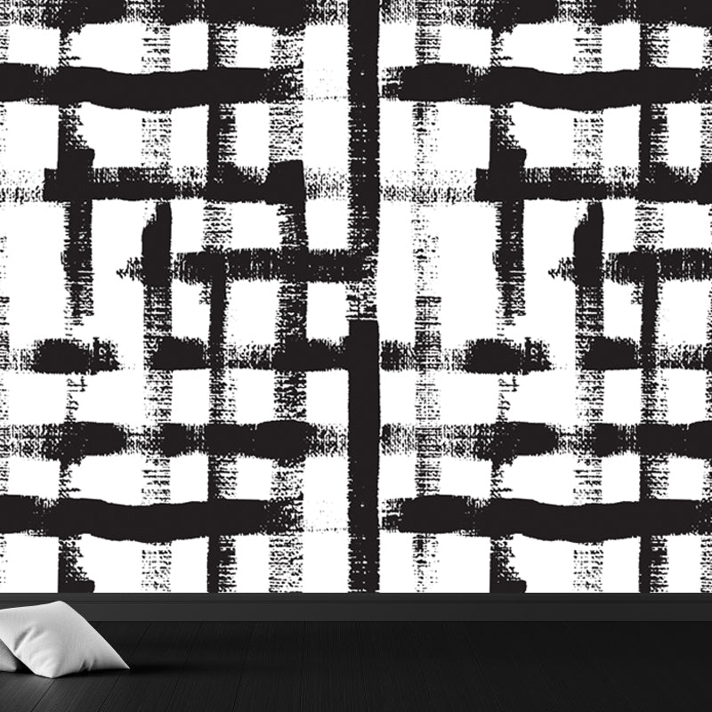 Modern Geometric Wall Mural Non-Woven Stain Resistant Black and White Wall Art for Home