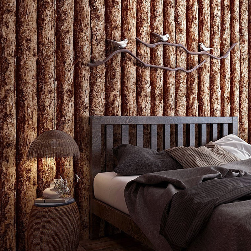 For Bedroom Wallpaper with Dark Brown 3D Faux Wood, 31'L x 20.5"W, Non-Pasted