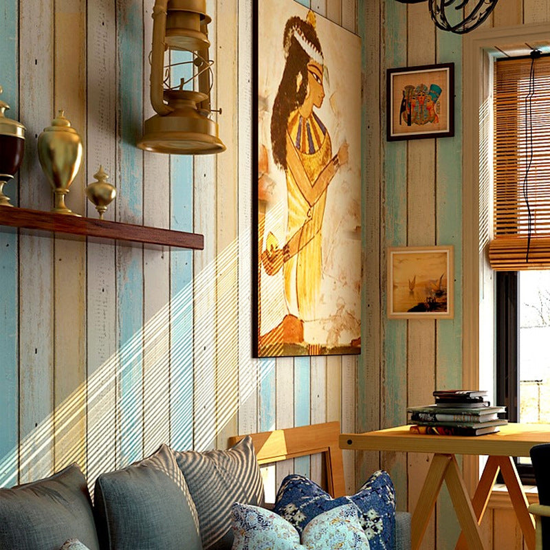 Non-Pasted 57.1 sq ft. Mediterranean Vertical Stripe Wallpaper for Hotel and Coffee Shop