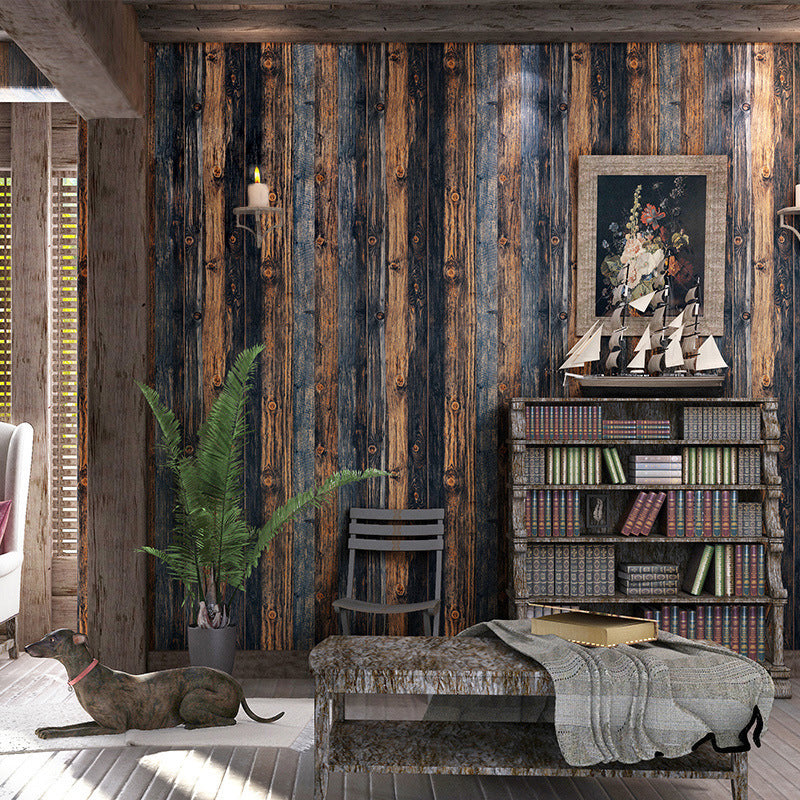 Plaster Wallpaper with 3D Distressed Wood, Dark Color, 20.5" x 31'